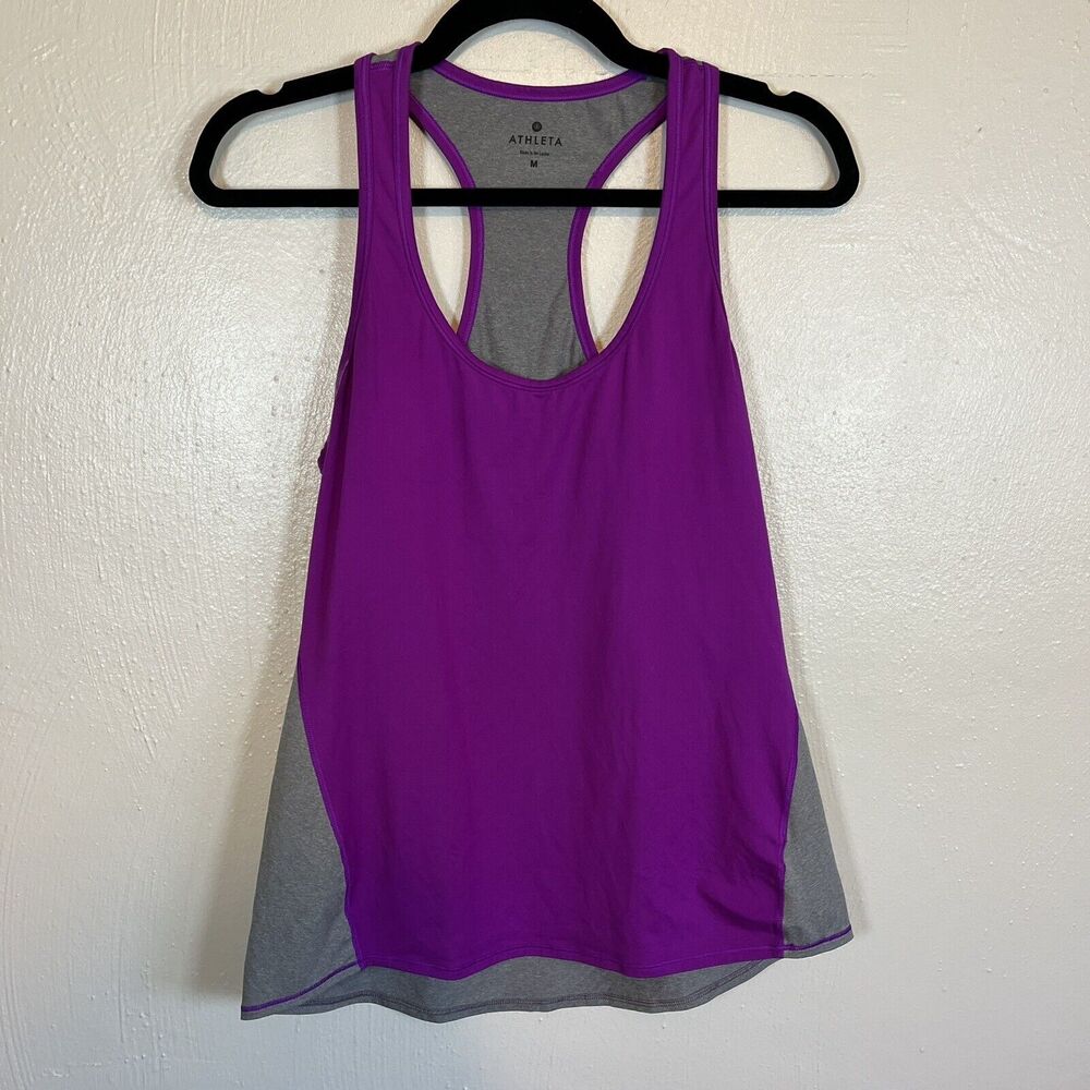 Athleta Chi Color Block Purple & Gray Athletic Workout Racerback Tank Top Size M